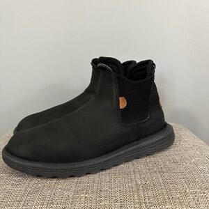 Black Leather Men's Chelsea Boots-Hey Dude